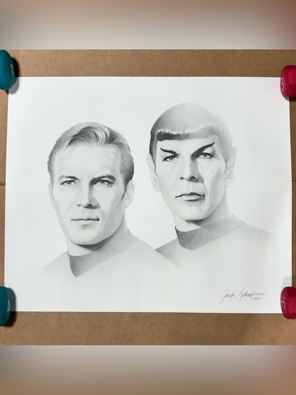 Vintage Star Trek Kirk & Spock 1989 Gary Saderup Signed Art Print 24x20